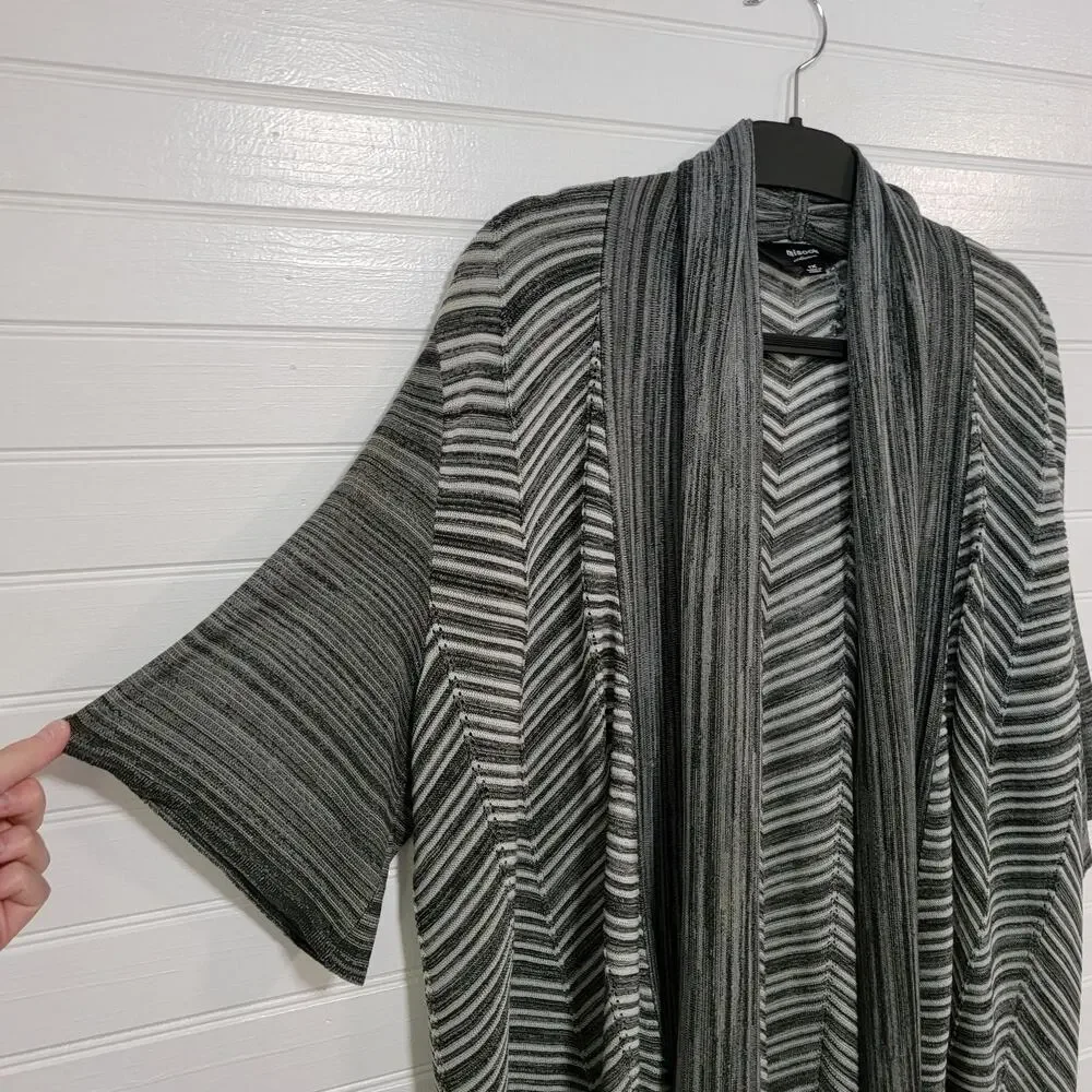Misook‎ Plus Size 1X Cardigan Sweater Chevron Striped Long Duster Stretch Knit